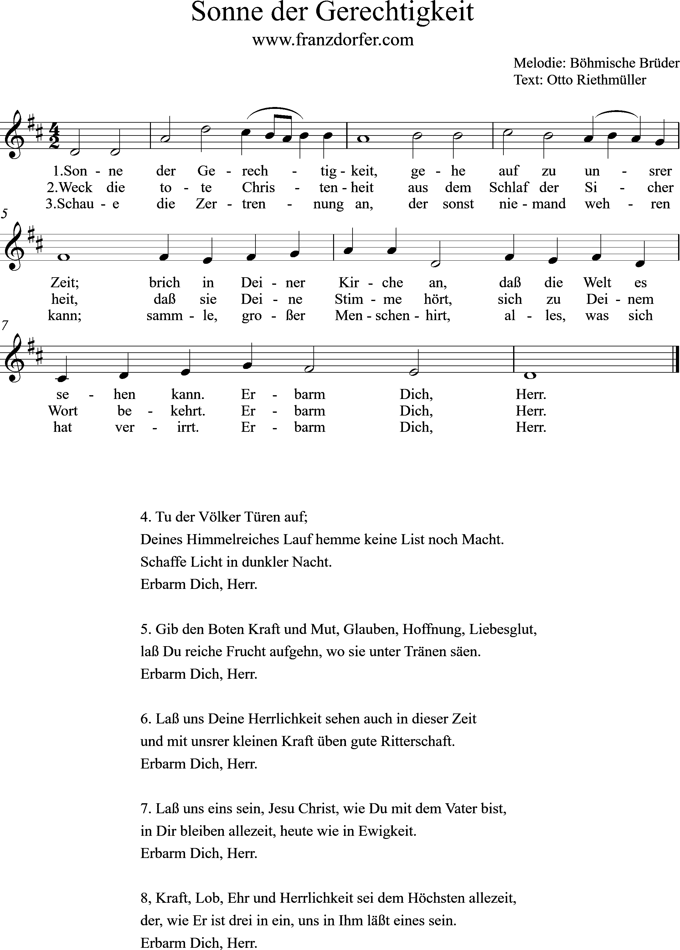 Noten, Sonner der Gerechtigkeit - D-Dur